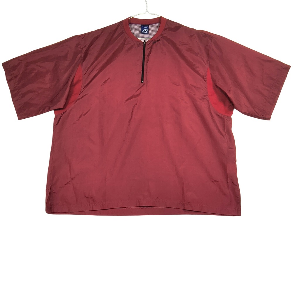 Mizuno Mens XXL Red Quarter Zip Short Sleeve Windshirt Baseball Warmup Pullover